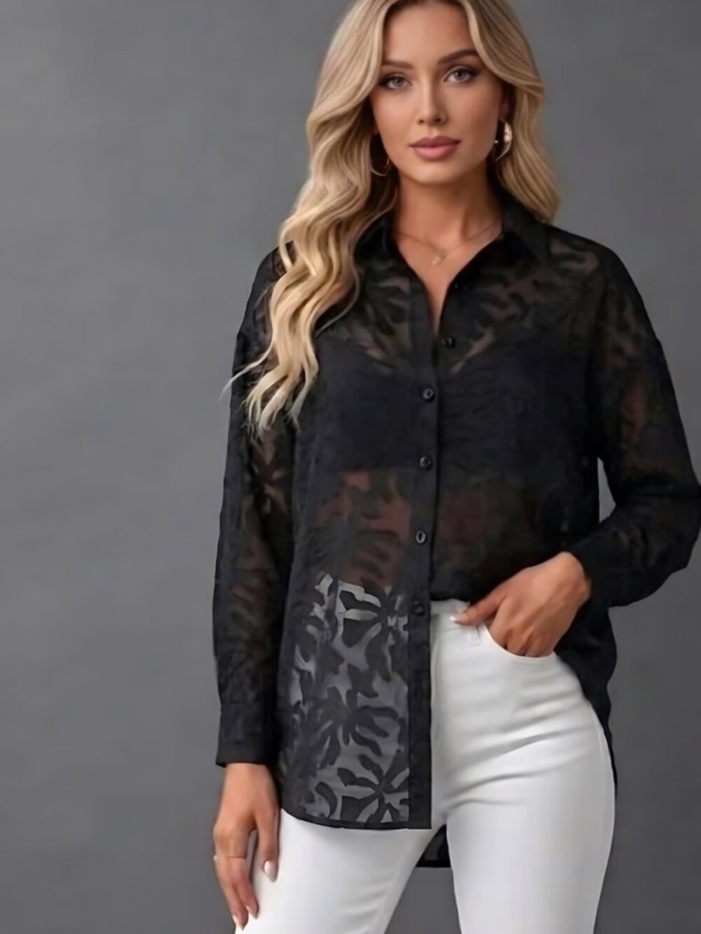 Black Sheer Button up Blouse